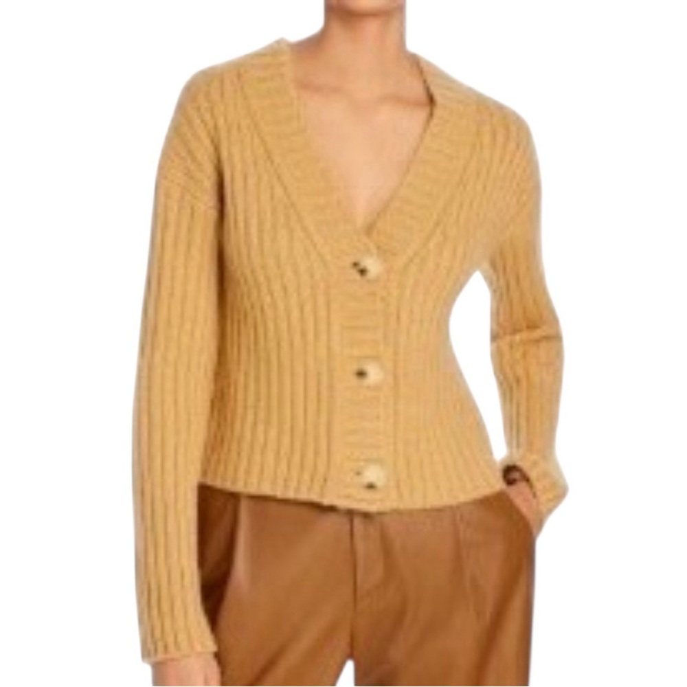 NWT Vince Chunky Ribbed Wool & Cashmere Button-Up Boyfriend Cardigan, Size L